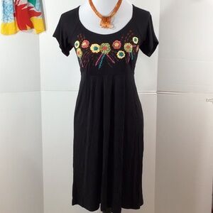Caite black embroidered empire waist dress